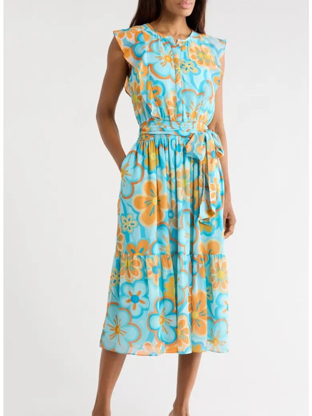 NWT Ramy Brook Elle Floral Cap Sleeve Chiffon Maxi Dress M